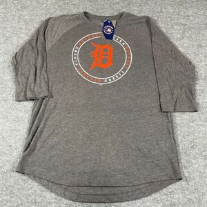 Detroit Tigers T Shirt Mens Large Gray 3/4 Sleeve Old English D MLB Baseball NWT